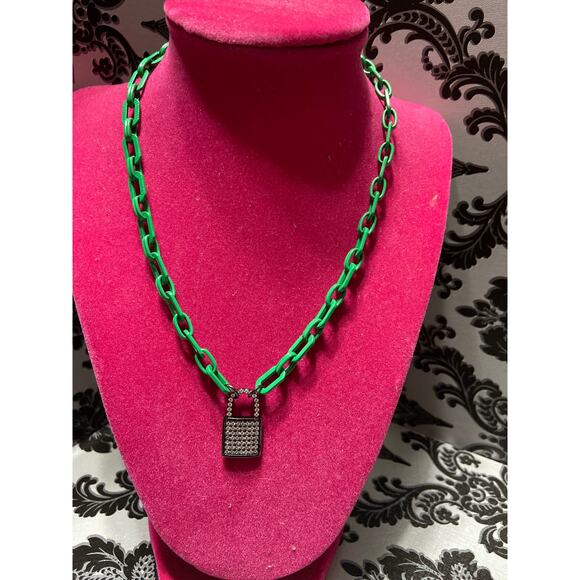 By Alexa Rae green enamel with gun metal locket necklace - Picture 2 of 4